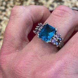 Solid sterling silver NEW! London blue topaz and amethyst cocktail ring …